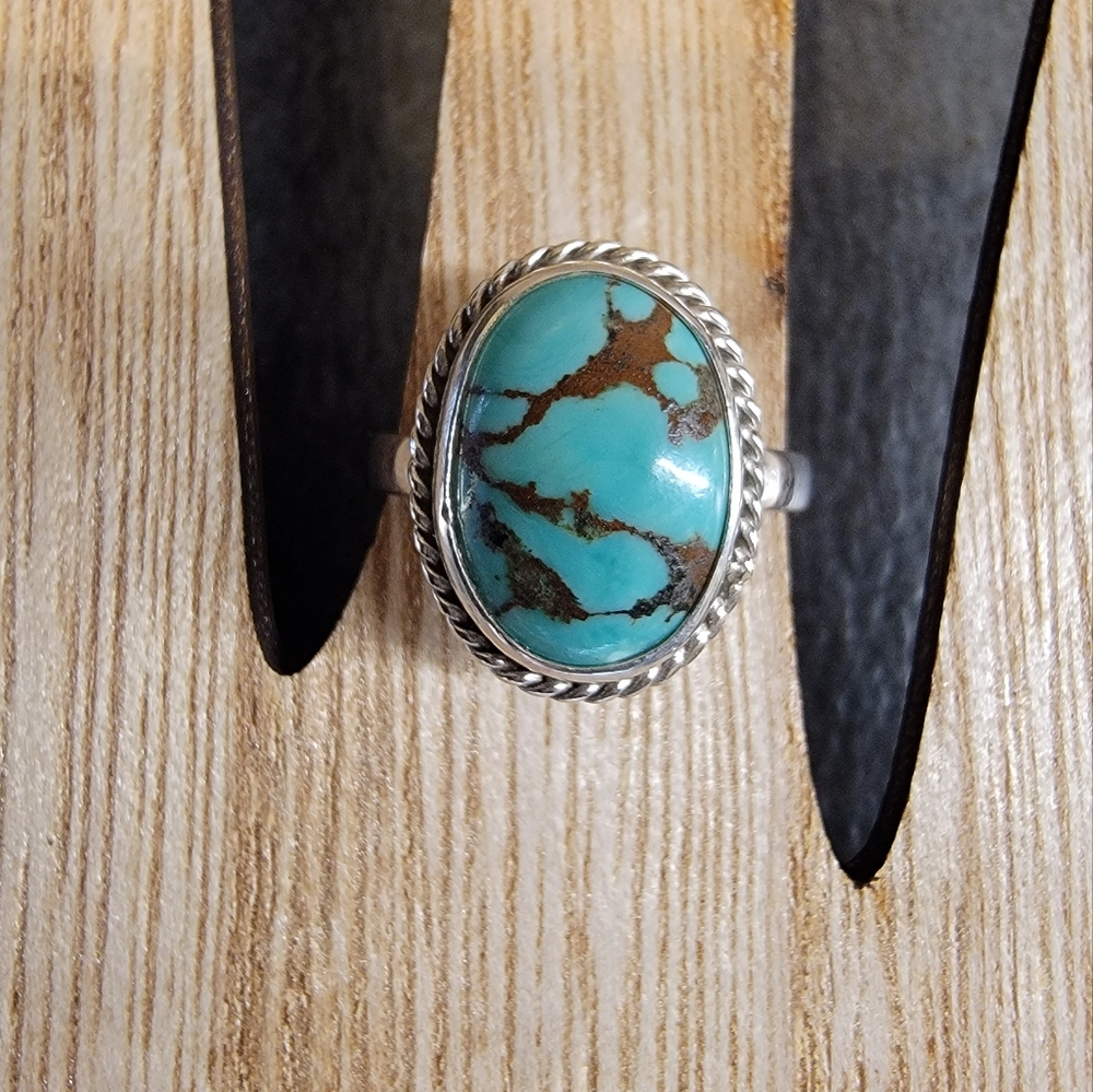 Native Mountain Turquoise Gemstone Ring 7 Sterlin… - image 6